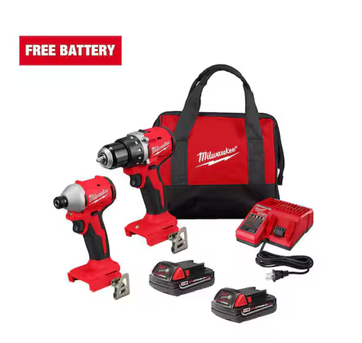 M18 Compact Brushless Drill / Driver, Impact Driver, (2) 2Ah batteries