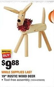 Home Depot Black Friday: 19'' Rustic Wood Deer for $9.88
