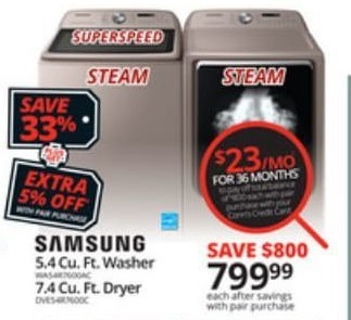 Conns Black Friday: Samsung 5.4 cu ft Washer and 7.4 cu ft Dryer When You Buy the Pair, Each for $799.99
