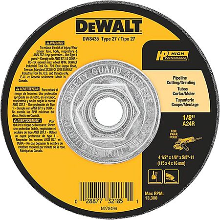 DEWALT DW8435 4.5" x 1/8" x 5/8" 11 Pipeline Cutting/Grinding Wheel $1.90 