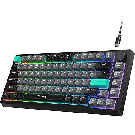 Prime Members: Tecknet 75% 82-Key RBG Backlit Wired Gaming Keyboard ...