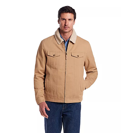 Men's Zip Front Sherpa Collar Trucker Jacket (White Pepper)