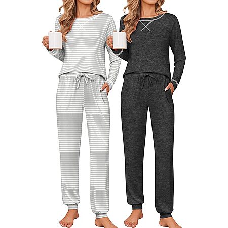 2-Pack Ekouaer Women's Long Sleeve Pajama Set w/ Jogger Pants (Various) $20