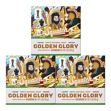 3-Pack 5-Oz Dr. Squatch Golden Glory FIFA World Cup 2026 Men's Bar Soap $12