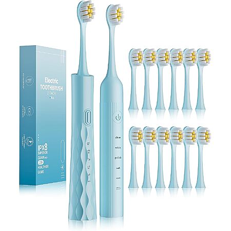 2-Pack Aneebart USB Rechargeable Electric Toothbrush w/ 12-Heads from $8