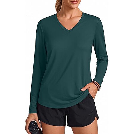 PINSPARK Women's UPF 50+ V-Neck LS Workout Shirt (various colors)