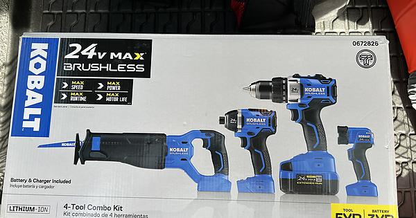 Kobalt 24v 4 Tool Combo Kit 672826 KLC 4024A 03 Reciprocating Saw Impact Driver Light 4A Battery Charger Bag 119.37 YMMV
