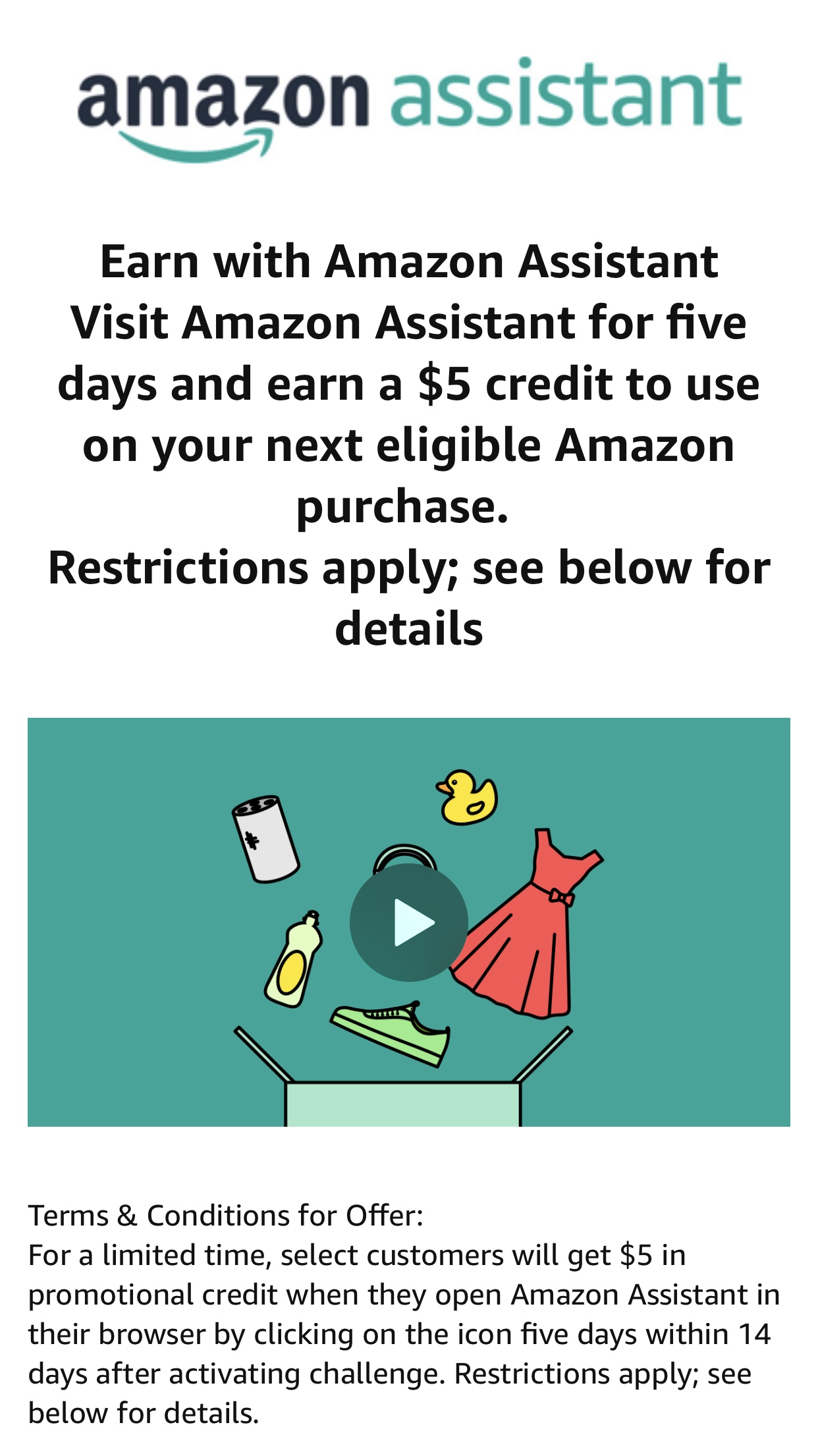 Free $5 Credit w/ Amazon Assistant ymmv