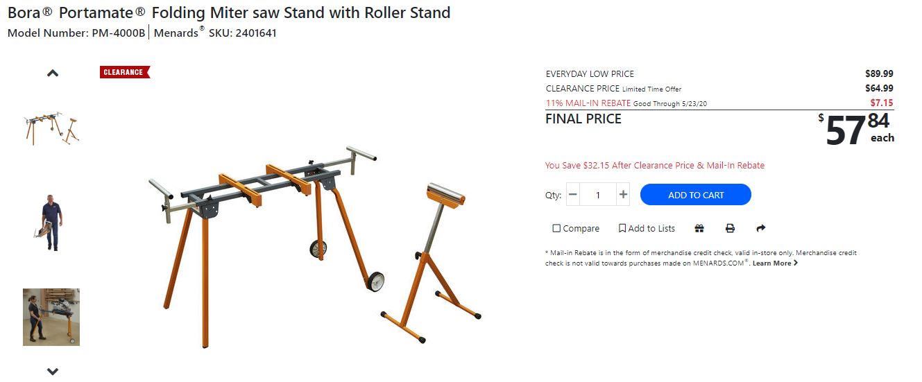 Miter Saw stands Home Depot and Menards Bora Deal ($44.49 and $57.84)