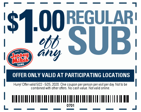 jersey mikes coupon for $1 off a regular.