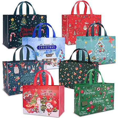 Christmas Gift Bags 8 pcs Reusable Non Wove $5 @ Amazon