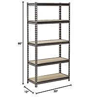 5-Shelf Muscle Rack Steel Freestanding Shelves (30"W x 12"D x 60"H, Silver) $44 + Free Shipping