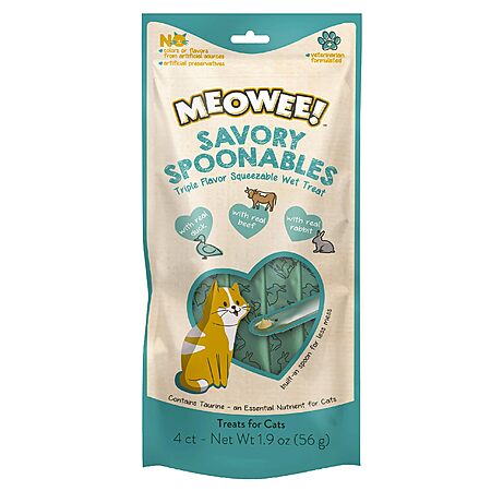 4-Ct MEOWEE! Savory Spoonables Squeezable Wet Cat Treats (Duck, Beef ...