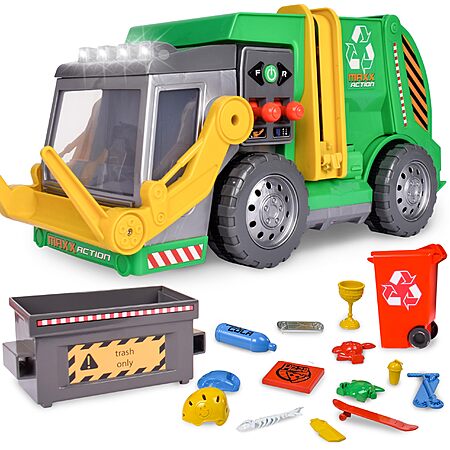 19" Maxx Action 3-N-1 Maxx Recycler – Large Garbage Truck Toy w/ Lights