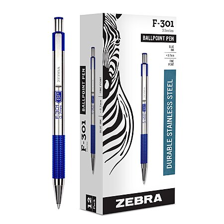 12-Pack 0.7mm Fine Point Zebra Pen F-301 Retractable Ballpoint Pen w/ Stainless Steel Barrel (Blue Ink) $10.15 (85c Ea) + Free Shipping w/ Prime or on $35+
