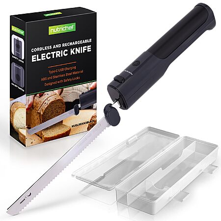 Nutrichef Cordless Electric Knife w/ Storage Case (Black, USB-C Charging) $23.10 + Free Shipping w/ Prime or on $35+