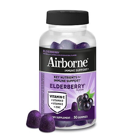 50-Count Airborne Elderberry + Zinc & Vitamin C & D Gummies $6 w/ Subscribe & Save