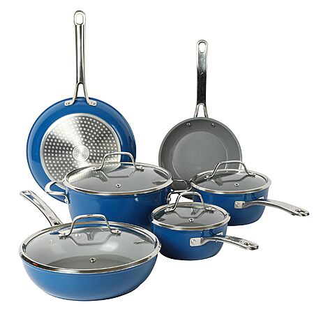 10-Piece Sur La Table Kitchen Essentials Titanium Ceramic Nonstick Aluminum Cookware Set (Blue) $63.55 + Free Shipping
