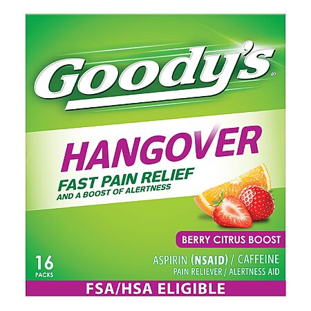 16-Count Goody's Hangover Fast Pain Relief Powder (Berry Citrus Boost) $2.59 w/ S&S + Free Shipping w/ Prime or on $35+