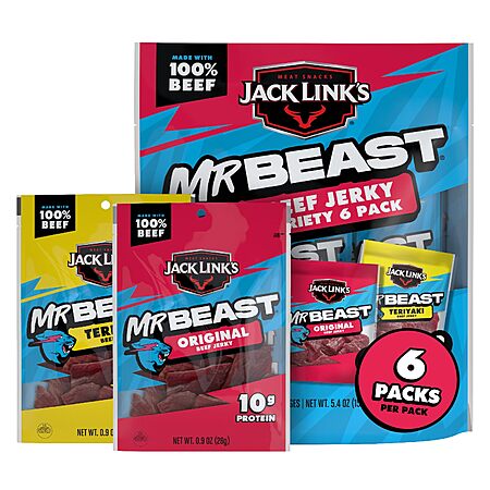 6-Pack 0.9-Ounce Jack Link's x MrBeast Beef Jerky Variety Pack (Original & Teriyaki) $10.42 w/ S&S + Free Shipping w/ Prime or on $35+