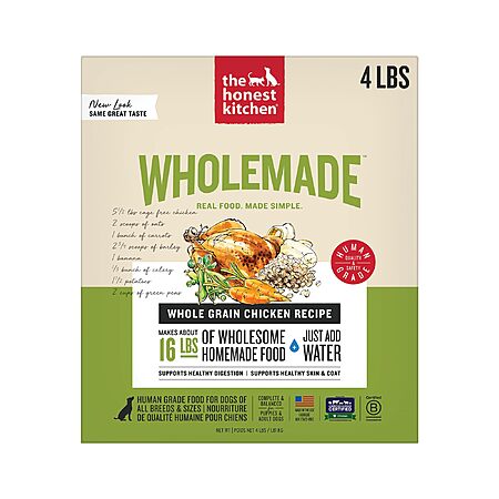 The Honest Kitchen Human Grade Wholemade Dehydrated Whole Grain Chicken Dog Food (4 lb) $19.99 w/ S&S + Free Shipping w/ Prime or on $35+
