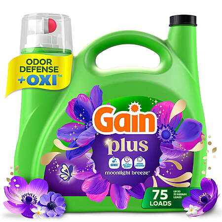 99-Oz Gain Plus Liquid Laundry Detergent w/ Odor Defense + OXI, 75 Loads (Moonlight Breeze) $13.47 + $3 Walmart Cash + Free Shipping w/ Walmart+ or on $35+