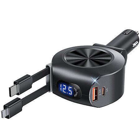 KOOPAO 69W 4-in-1 Retractable Car Charger w/ USB-C & Lightning Cables $8.49 + Free Shipping w/ Prime or on $35+