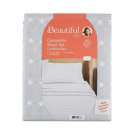 4-Piece Beautiful By Drew Barrymore 100% Cotton Washed Percale King Sheet Set (Geometric Cornflower Blue) $31.49 + Free Shipping w/ Walmart+ or on $35+
