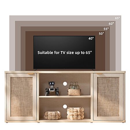 LEYAOYAO Rattan TV Stand w/ Storage & Open Shelf for 50-65" TV (Light Wood) $79.99 + Free Shipping