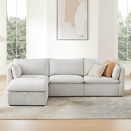 Spruce & Spring Nereidix 114" 4-Piece Modular Fabric Sectional Sofa w/ Ottoman (Light Grey) $639.30 + Free Shipping
