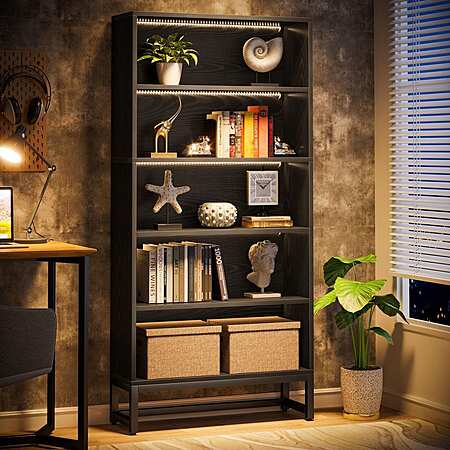 71" 5-Shelf Black Wooden Bookcase w/ LED Strips $90.19 + Free Shipping