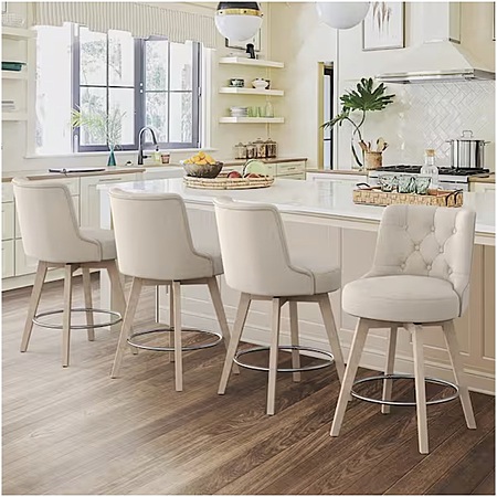Set of 4 Rowland 26.5" Upholstered Fabric Swivel Counter Height Bar Stools w/ Solid Wood Legs (Line) $170.56 ($42.64 Ea) + Free Shipping