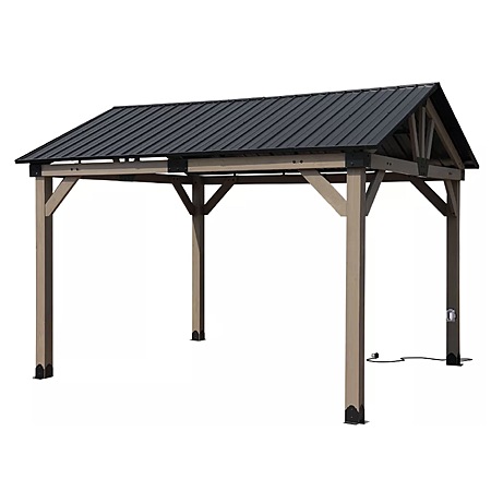 Aoodor 10' x 12' Cedar Wood Frame Gazebo w/ Galvanized Metal Hardtop Roof & Charging Socket $682.00 + Free Shipping