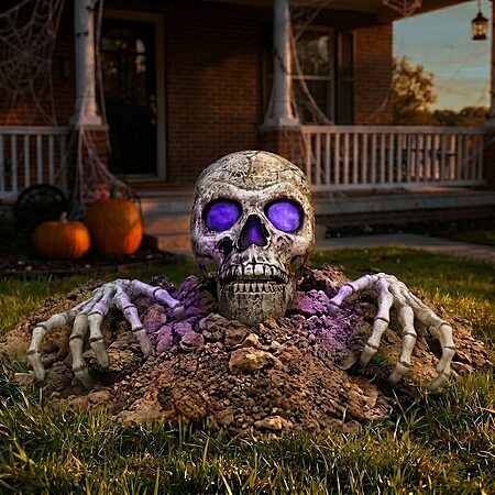 Haunted Living 2.3' Giant LED Skull w/ Hands Halloween Ground Breaker Yard Decoration $149.50 + Free Shipping