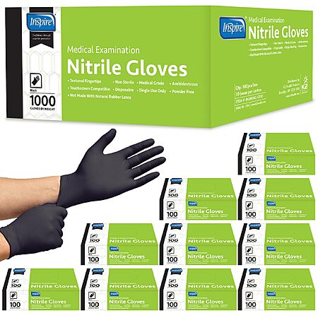 1,000-Count Inspire Black Nitrile Disposable Gloves (Size Large, Listed as 1000 - Likely Typo for 100) - $8.98 + Free Prime Shipping (YMMV)