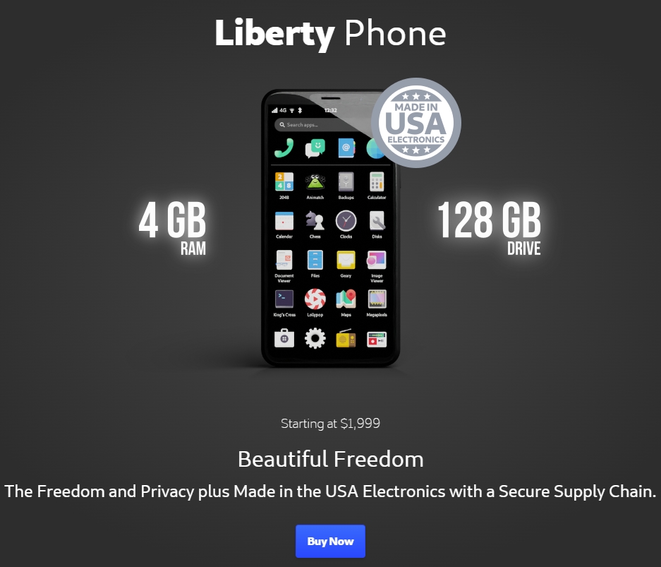 Liberty Phone — proudly made in the USA. $1999
