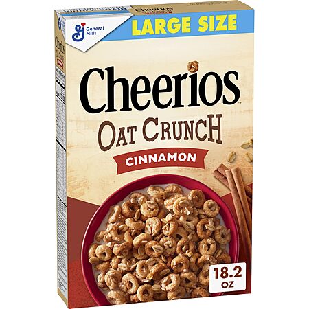 Cheerios Oat Crunch Cinnamon Breakfast Cereal, Made with Whole Grain, Large Size, 18.2 oz~$2.74 With S&S @ Amazon