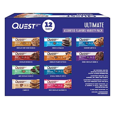 Quest Nutrition Ultimate Variety Pack Protein Bars, High Protein, Low Carb, Gluten Free, Keto Friendly, 12 Count x 2~$37.08 After Multibuy Discount & S&S @ Amazon