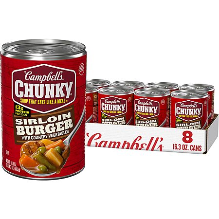 Campbell’s Chunky Soup, Sirloin Burger With Country Vegetable Beef Soup, 16.3 oz Can (Case of 8)~$10.29 After Coupon & S&S @ Amazon