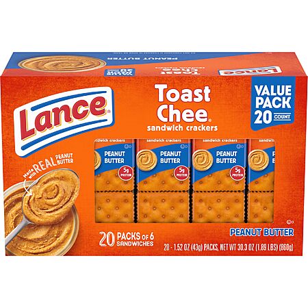 Lance Sandwich Crackers, ToastChee Peanut Butter, 20 Individually ...