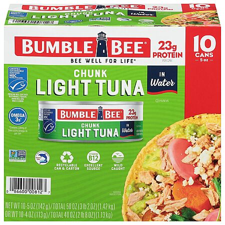 Bumble Bee Chunk Light Tuna In Water, 5 oz Cans (Pack of 10) - Wild Caught~$6.74 After Coupon & S&S @ Amazon