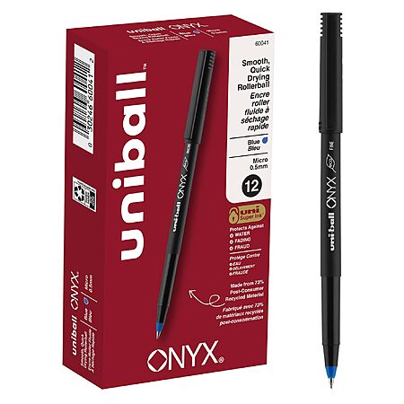 12-Pk Uni-Ball Onyx 0.5 mm Micro Point Rollerball Pens (Blue Ink) $5.95 w/ S&S