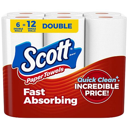 Scott Paper Towels, Choose-A-Sheet, 6 Double Rolls, 108 Sheets Per Roll~$6.50 With S&S @ Amazon
