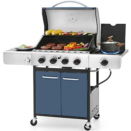 Sophia & William 4 Burner Propane Gas BBQ Grill with Side Burner,Blue 42,000BTU Porcelain-Enameled Cast Iron Grates~$305.99 @ Amazon