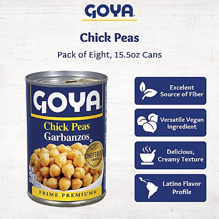 Goya Foods Chick Peas, Garbanzo Beans, 15.5 Ounce (Pack of 8)~$6.44 With S&S @ Amazon