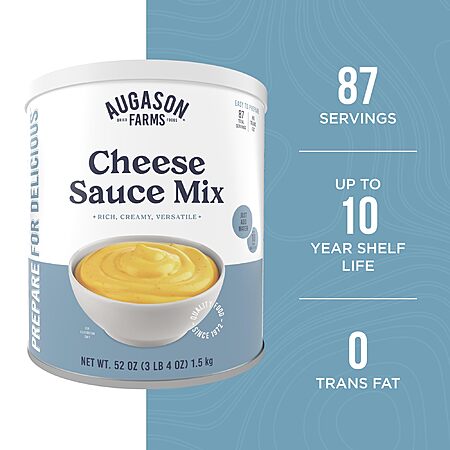 Augason Farms Cheese Sauce Mix Can Emergency Food Supply, 87 Servings, 10 Year Shelf Life, Shelf Stable Cheddar Cheese Powder Canned Food~$16.22 @ Amazon