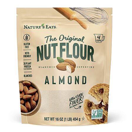 Nature’s Eats Superfine Almond Flour - Finely Sifted, Blanched Gluten Free Nut Flour for Bread, Pancake Mix, Muffins 16 oz~$5.51 @ Amazon