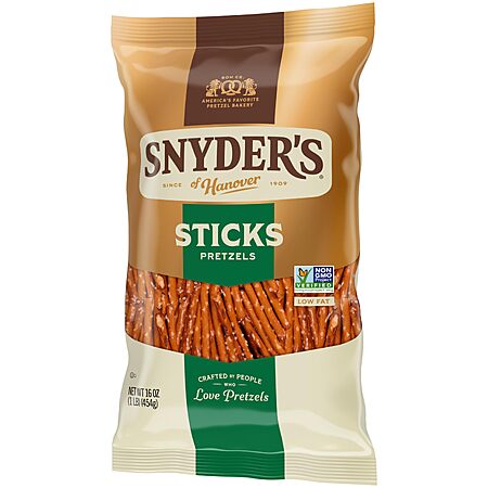 Snyder's of Hanover Sticks Pretzels, 16 Oz~$2.90 After Coupon @ Amazon