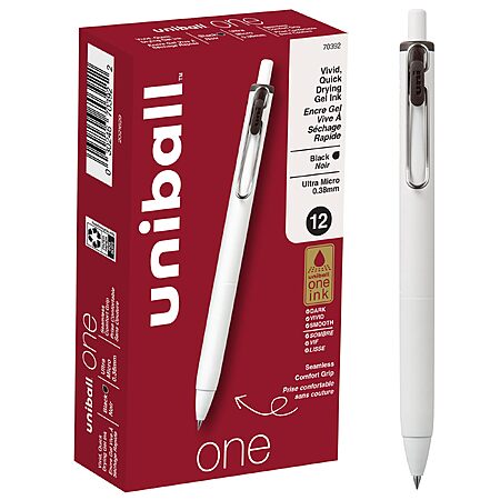 12-pk 0.38mm Ultra Micro Uniball One Gel Pens (black ink) $9.05 w/ S&S