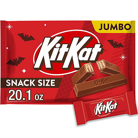 Kit Kat Milk Chocolate Wafer Snack Size, Halloween Candy Jumbo Bag, 20.1 oz~$7.97 With $1 Walmart Cash Back @ Walmart~Free Pickup Or Delivery With Walmart+ $35 Order